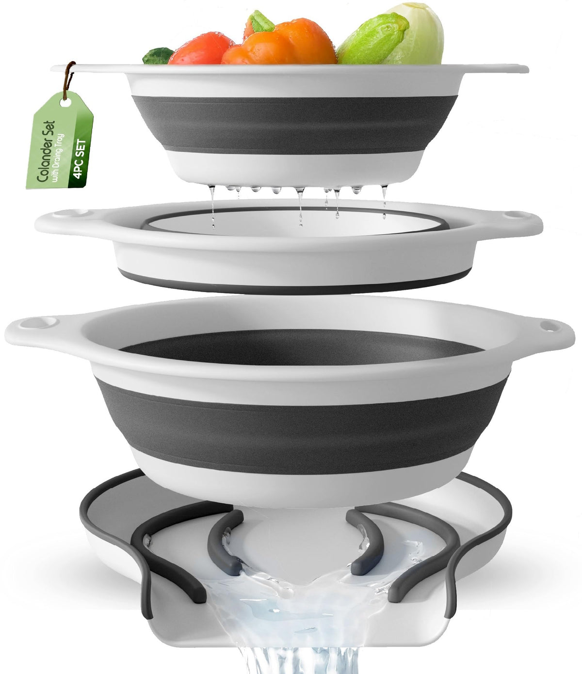 Gevoli collapsible colanders set assembled for quick meal prep