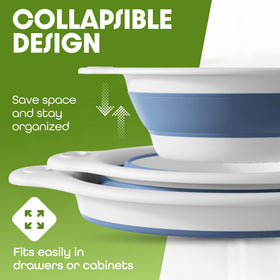 Gevoli draining tray beneath a colander channeling water into the sink.