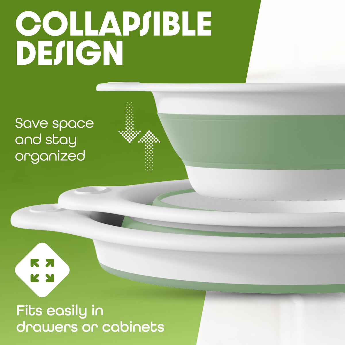 Gevoli draining tray shown with colanders for mess free draining