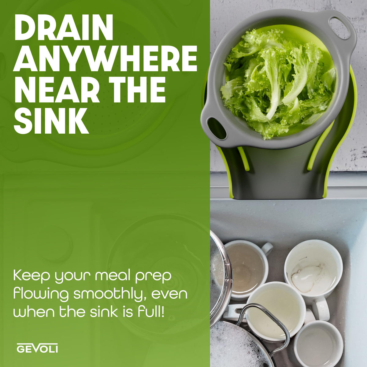 Gevoli over-sink edge fit demonstrates universal compatibility with many sinks.
