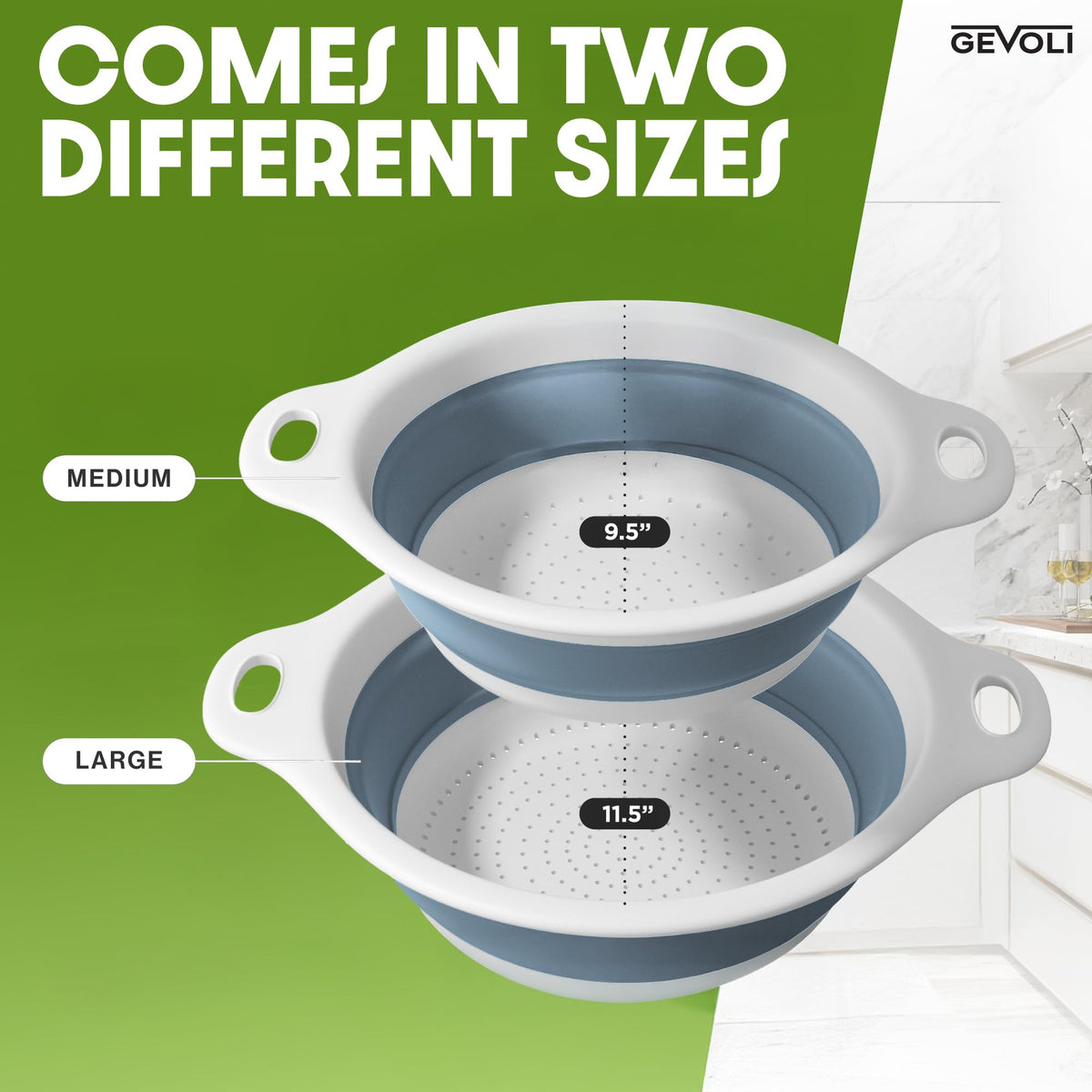 Gevoli self-draining base design reduces counter wobble during draining.