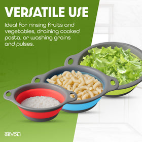 Gevoli set includes large, medium, small colanders for versatile tasks.