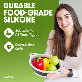 Gevoli slip-resistant base stabilizes the colander on countertops.
