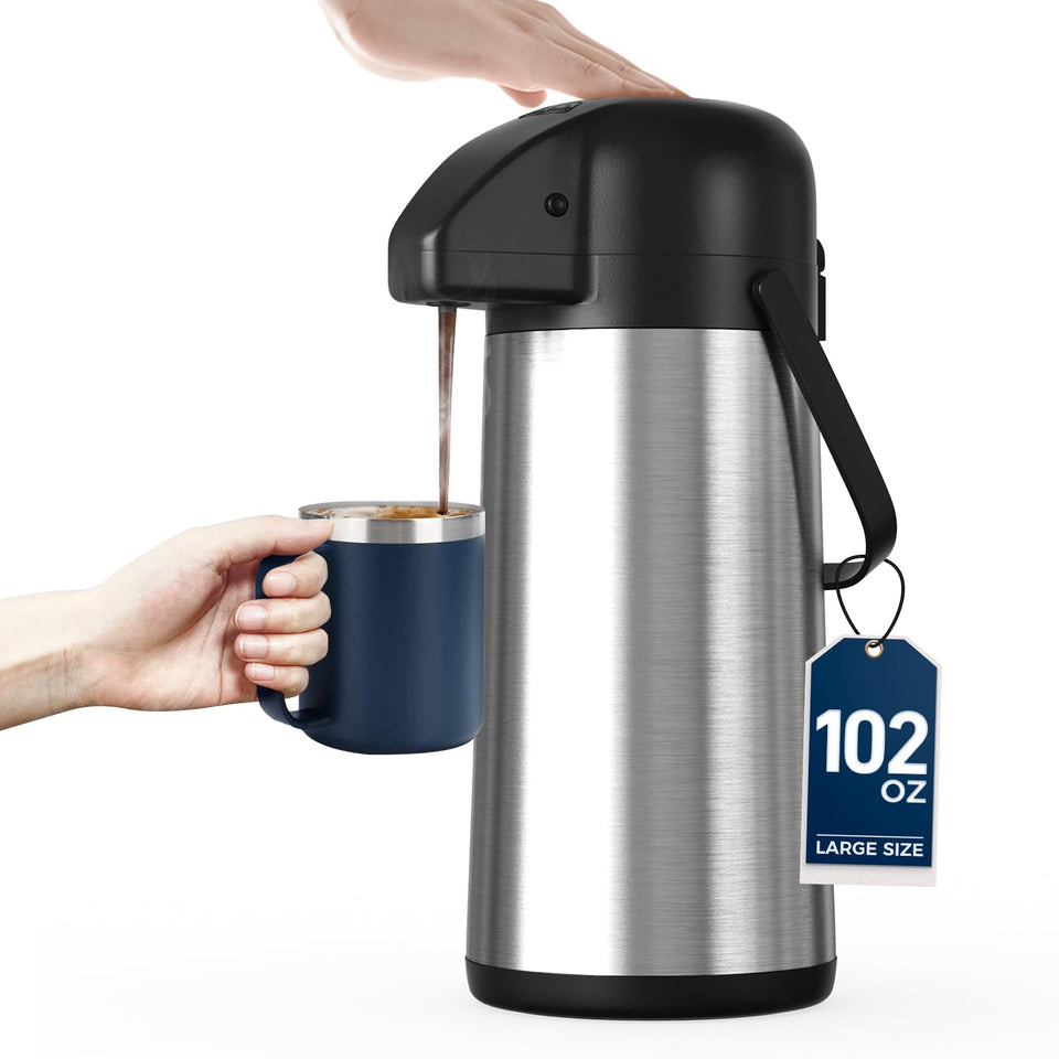 Gezoss 102oz airpot pump top enables easy, mess-free dispensing at events.