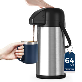 Gezoss coffee carafe 64oz pump-top keeps beverages hot for gatherings.