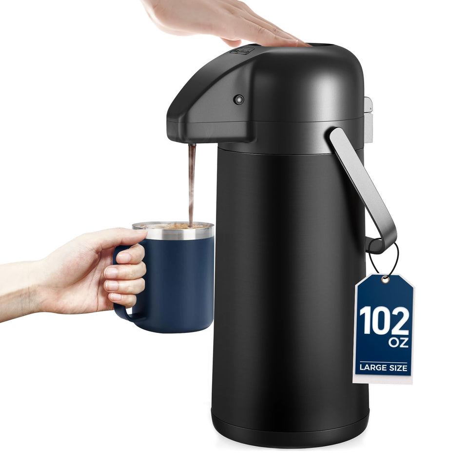 Gezoss coffee carafe pump top for easy, mess-free pouring at gatherings.