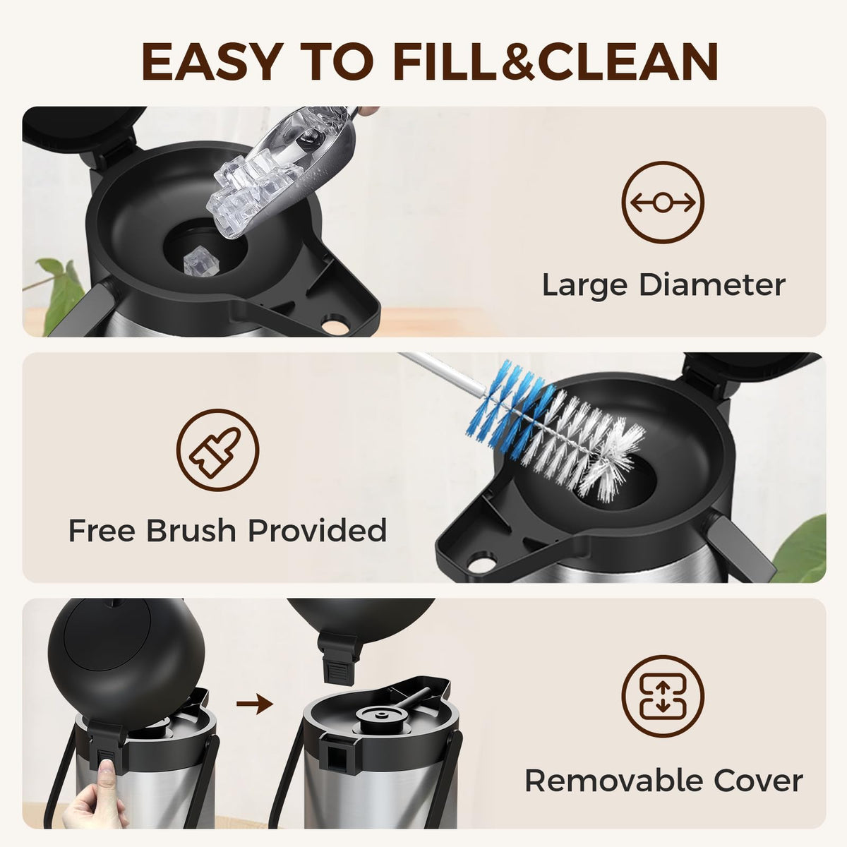 Gezoss wide-mouth opening simplifies filling, ice, and cleaning.