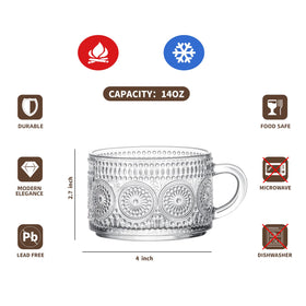 Gezzeny 14 oz mug shown in use with cappuccino and yogurt