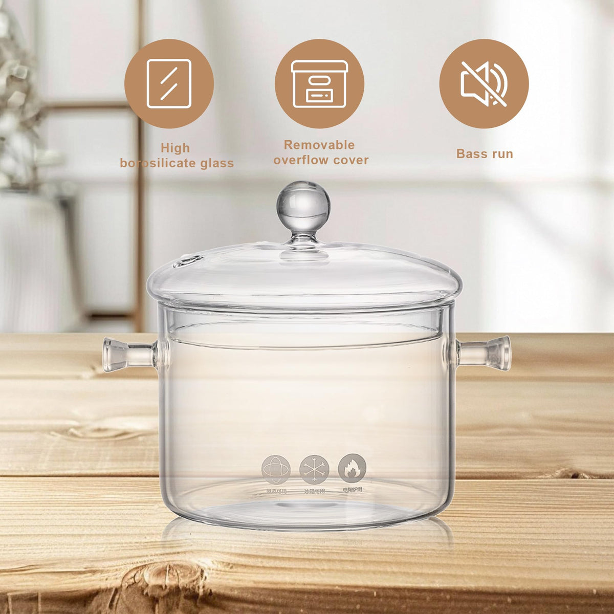 GFZYHEBEI easy-grip handle helps lift hot glass cookware safely.