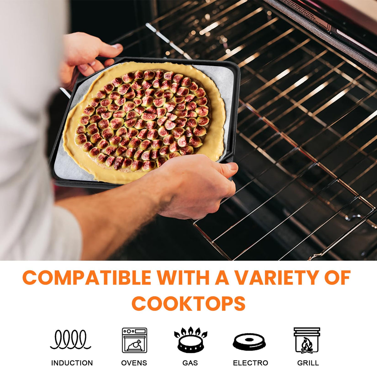 GGC griddle includes a raised lip and grooves to trap fat for cleaner cooking.