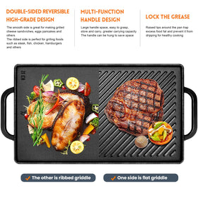 GGC griddle with large handles for easy lifting and transport.