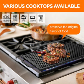 GGC reversible griddle raised lips help contain fats and drips during cooking.