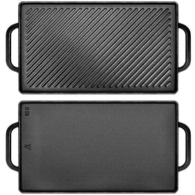 GGC cast iron reversible griddle ribbed side for searing steaks and achieving grill marks.
