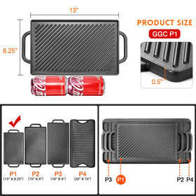 GGC cast iron reversible grill griddle flat side for pancakes and eggs