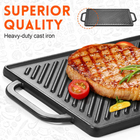 GGC cast iron reversible grill griddle on stove top heats evenly