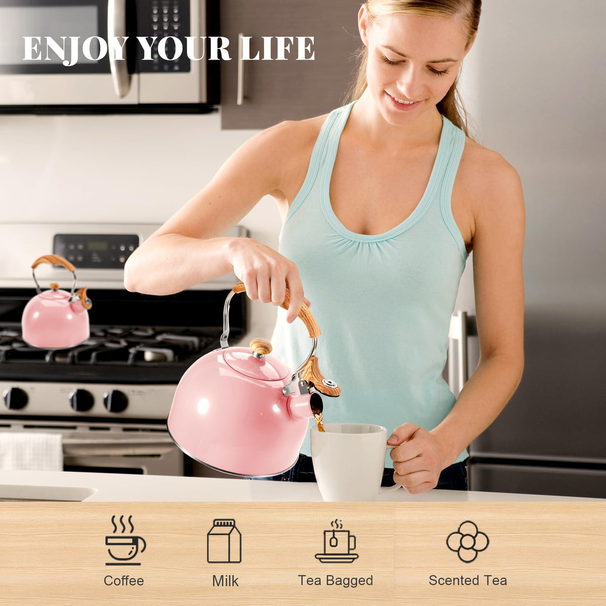 GGC whistling sound indicates boil, keeping hands free.