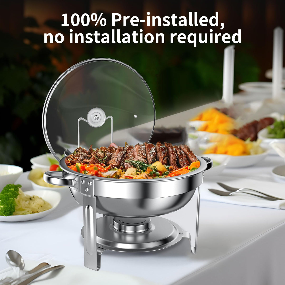 GGIU chafing dishes 5-quart capacity set ideal for large servings and smooth service.