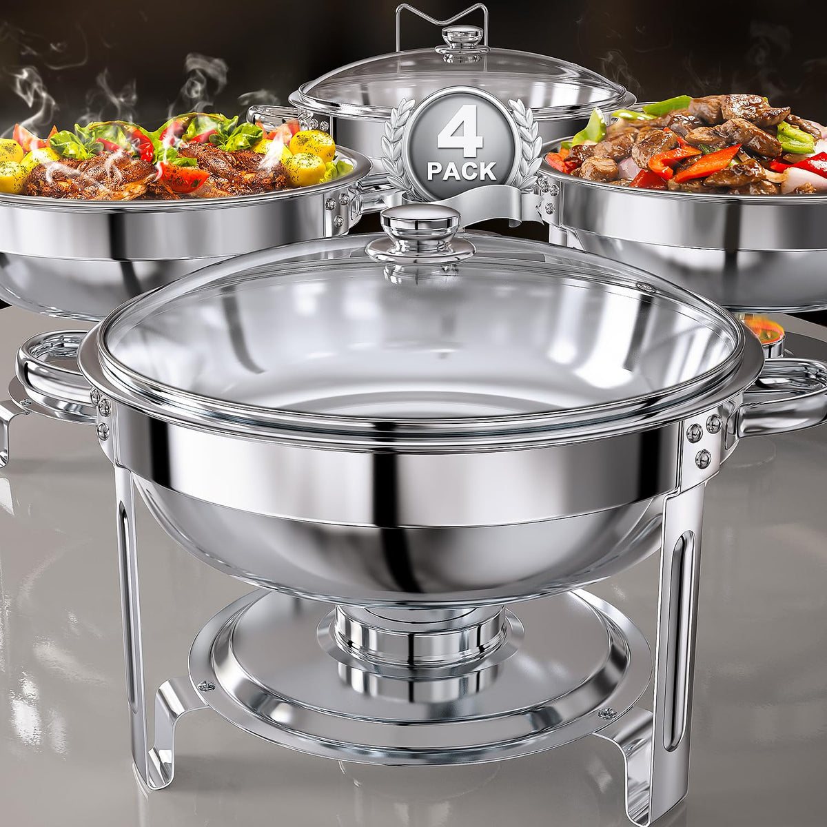 GGIU chafing dishes buffet round with lid keeps food warm and presentable.