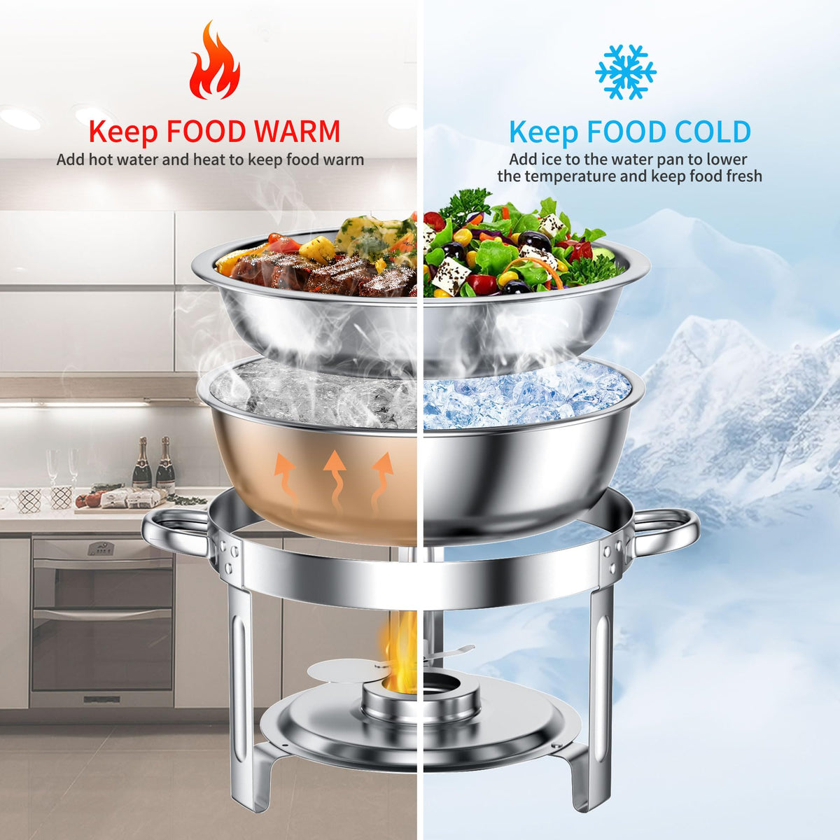 GGIU chafing dishes stainless steel durable surface simplifies cleaning and long‑term use.
