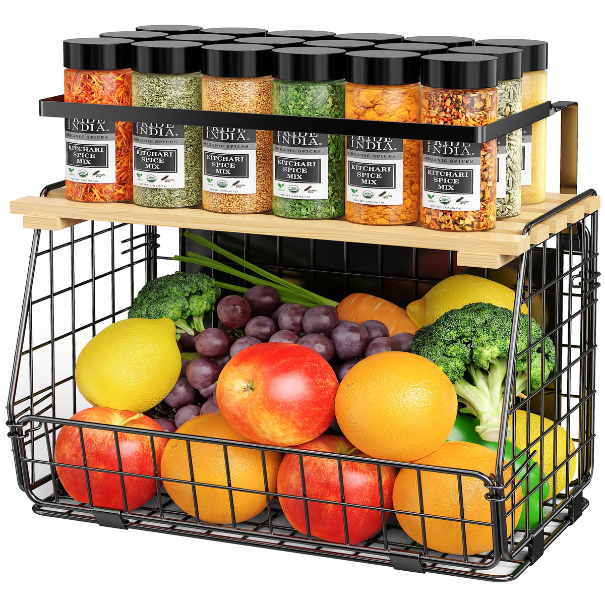 GGIU magnetic fridge shelf holding a fruit basket for organized produce