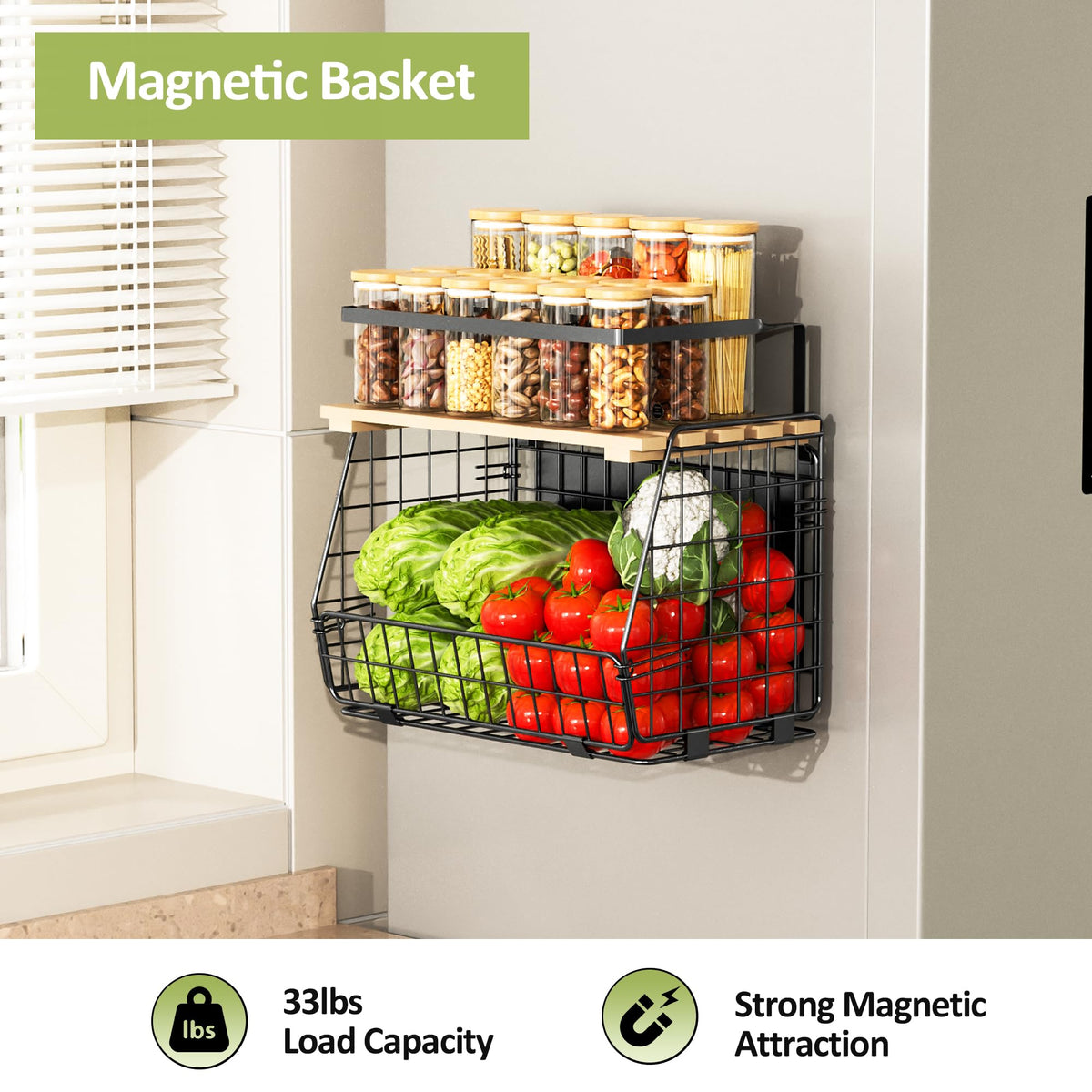 GGIU magnetic fridge shelf stores potatoes, freeing counter space