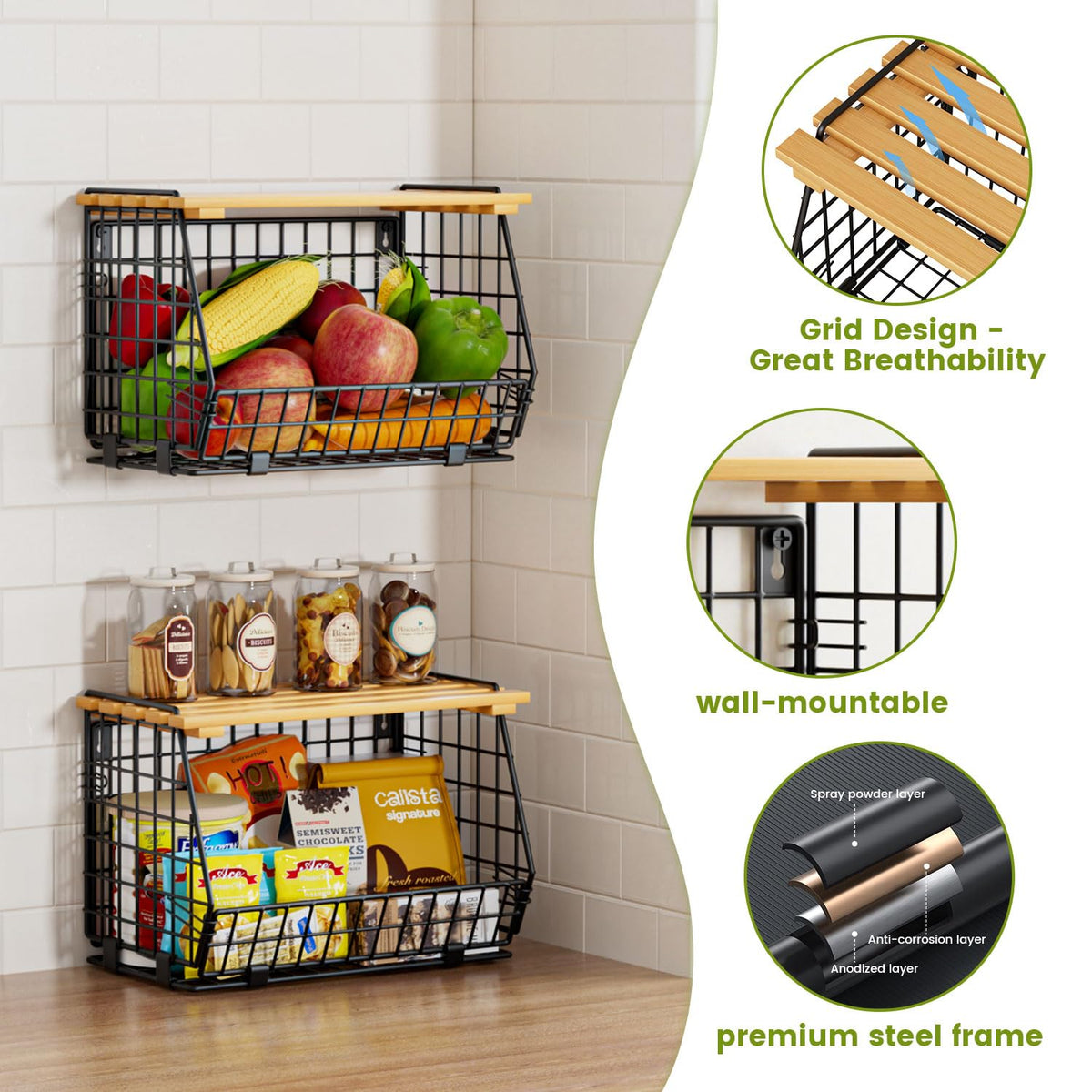 GGIU wire fruit basket for onions storage maintains pantry neat and accessible.