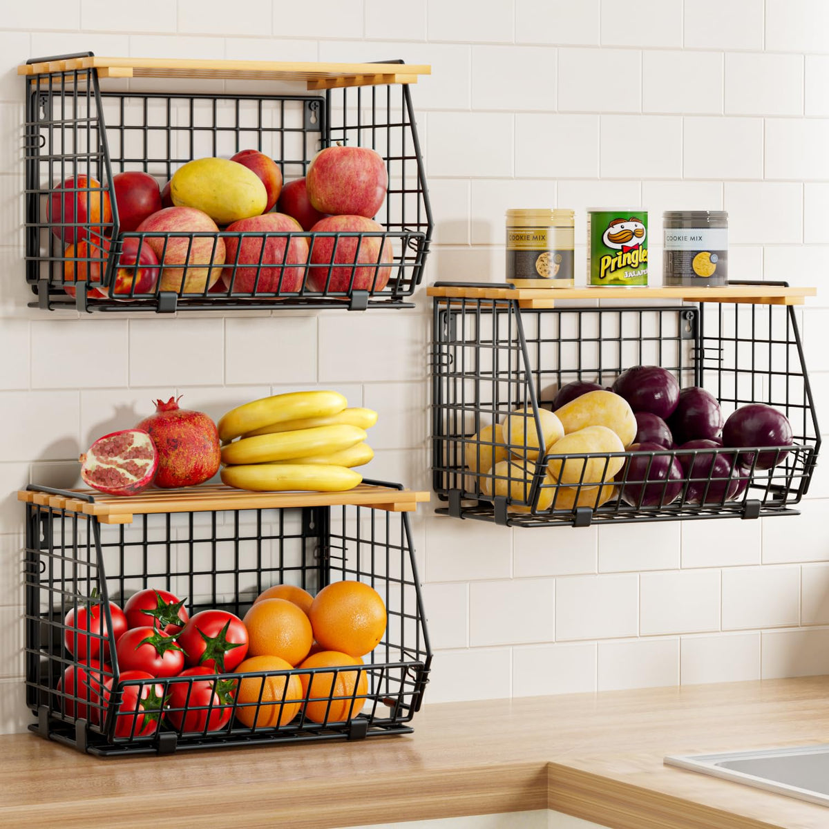 GGIU wire fruit basket wall mount keeps produce organized and accessible.