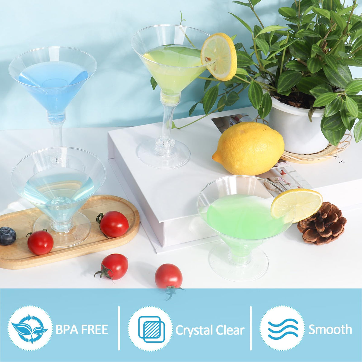 GGOLDMER 5oz disposable stackable martini glasses for party cleanup