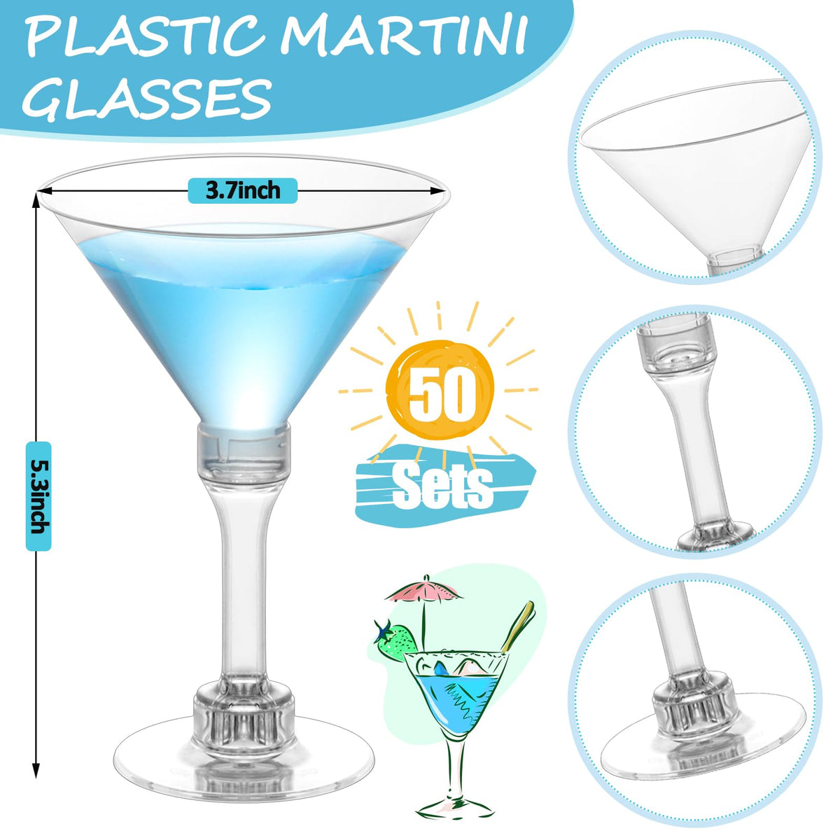 GGOLDMER plastic martini glasses 5oz stems and base design for elegant service