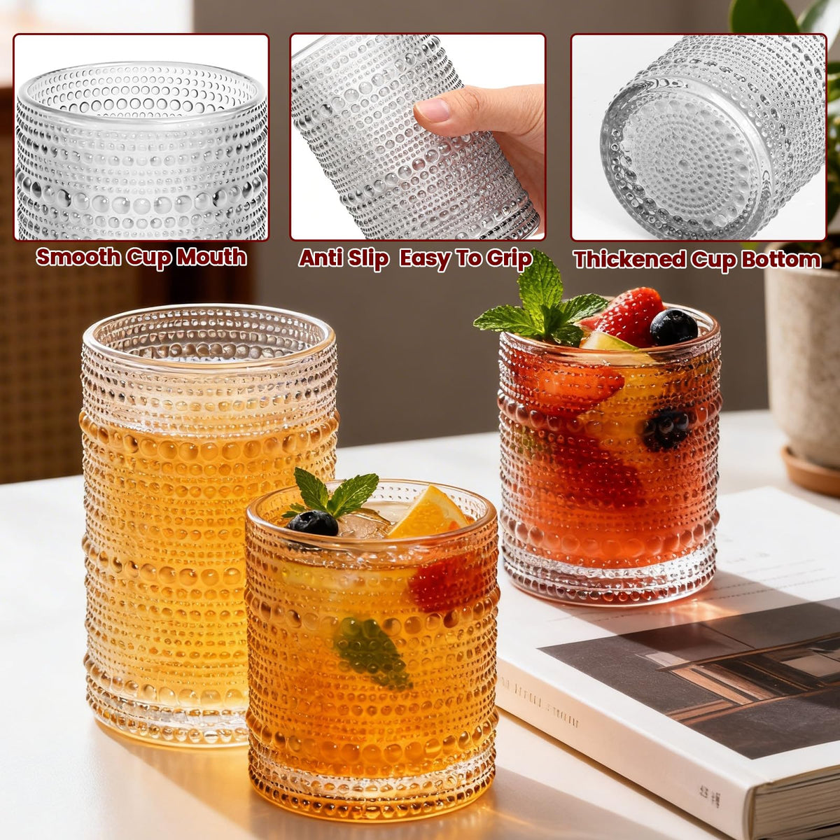 GGOLDMER Hobnail cocktail 10oz close-up, showcasing retro texture.
