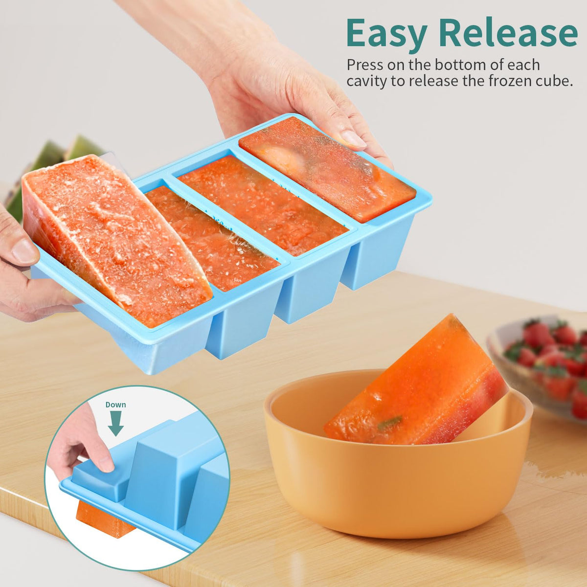GGOW silicone tray enables easy release of frozen sauce cubes.