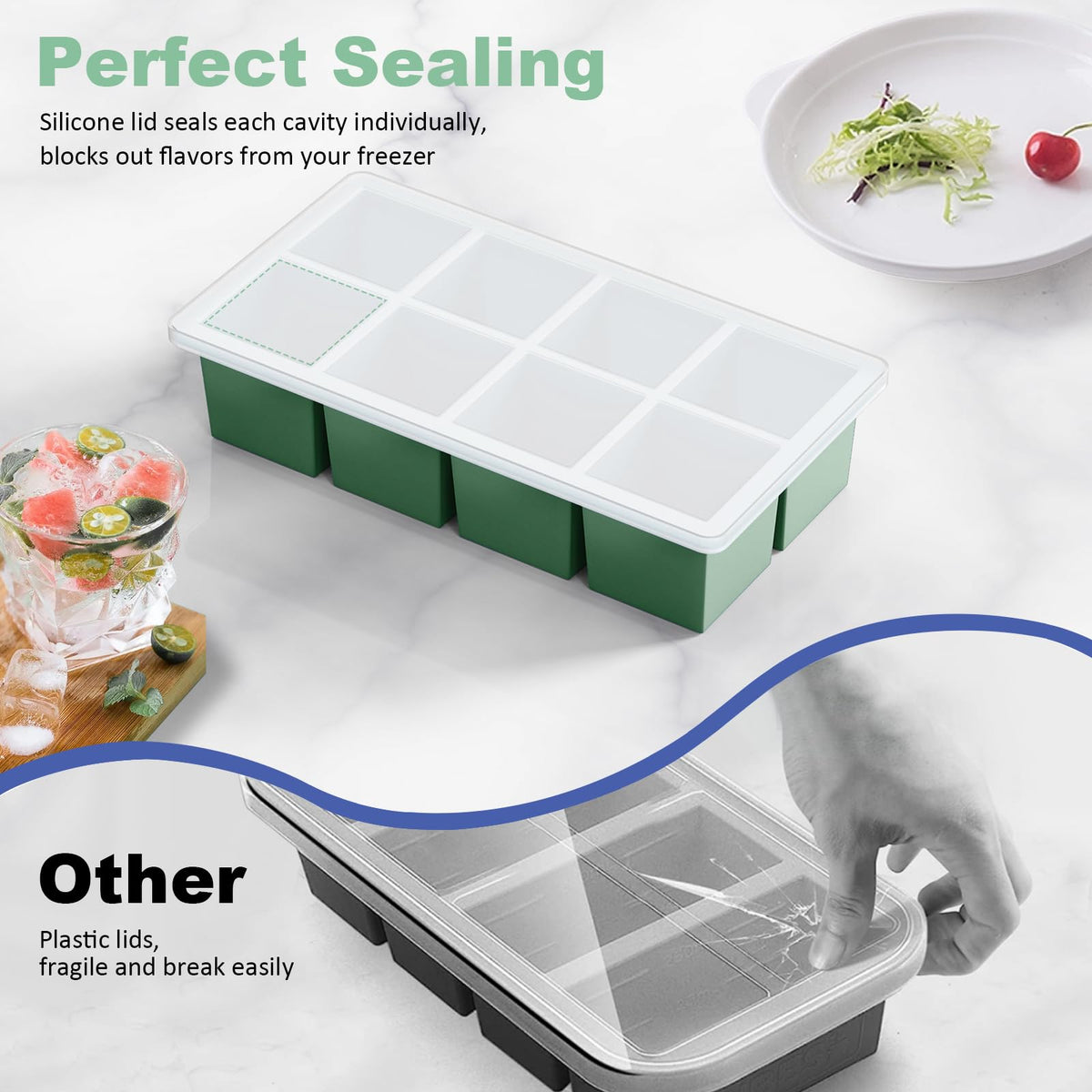 GGOW lid-sealed ice cube tray keeps ice fresh and odor-free