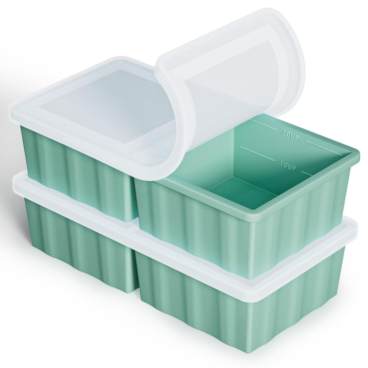GGOW silicone freezer tray with lid shows precise 2-cup portions for soups and stocks.