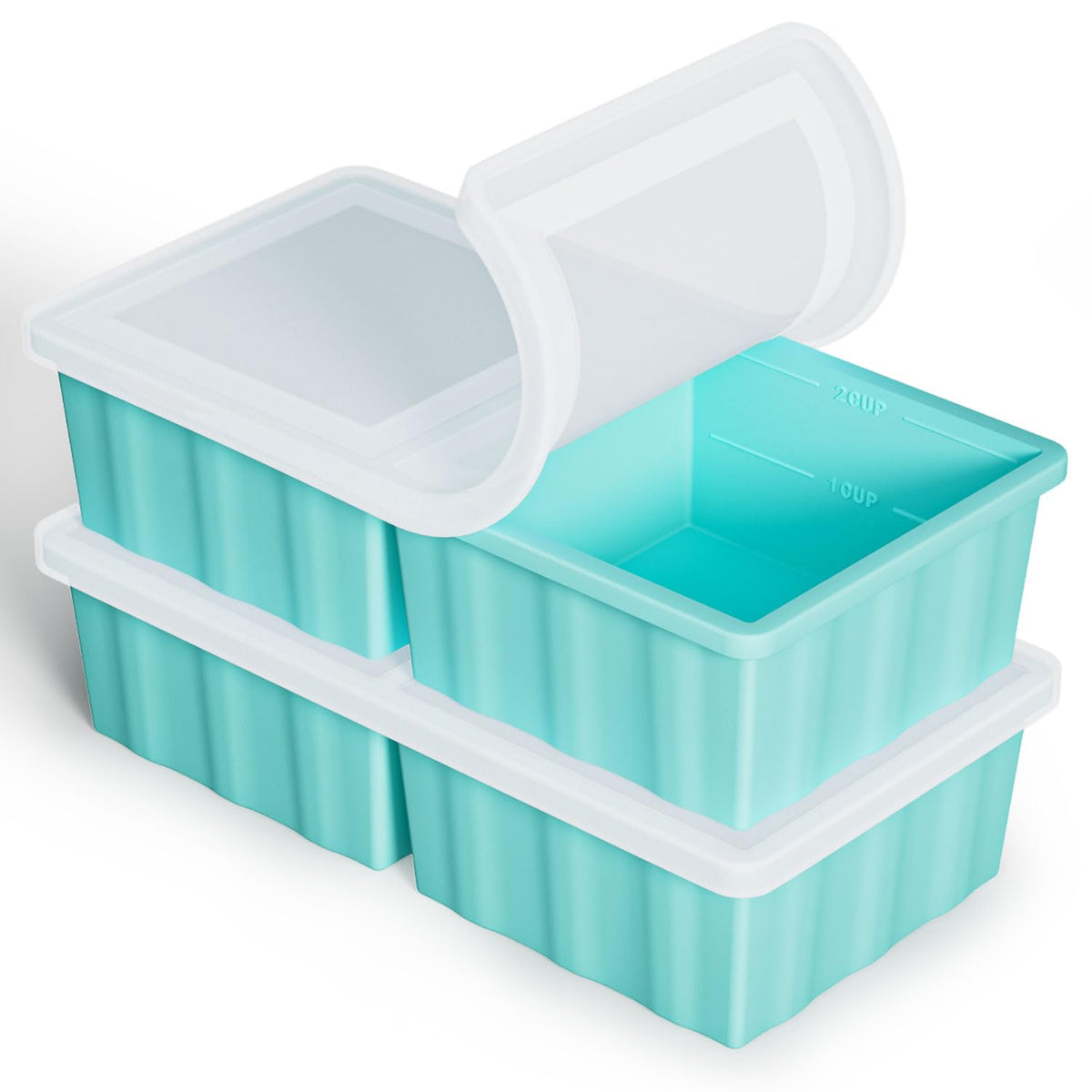 GGOW silicone freezer tray with lid showing 2-cup portion for meal prep