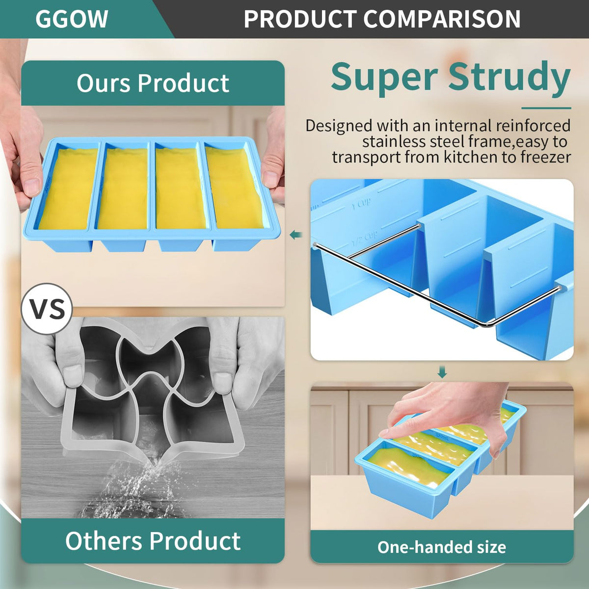 GGOW tray shows reinforced stainless steel frame for steady use.