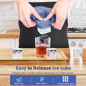 GGOW 2-inch ice cubes in a glass for whiskey and cocktails.