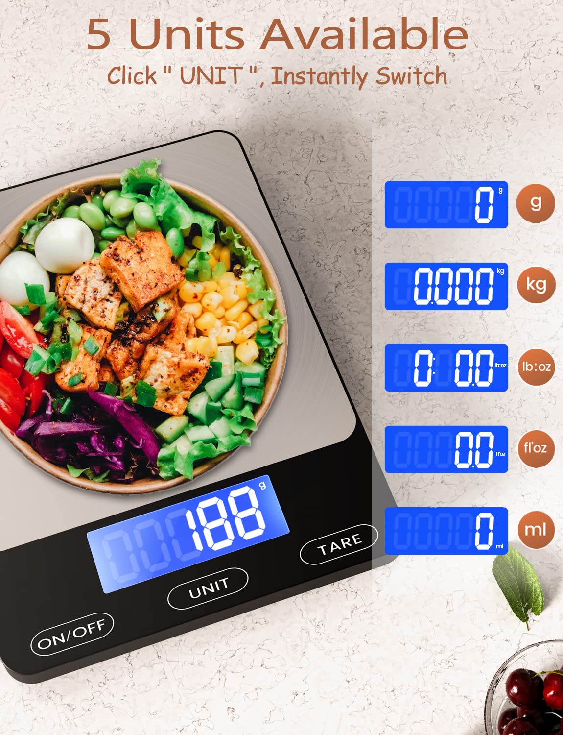 GGQ Food Scale stainless steel platform offers a stable, easy-to-clean weighing surface.