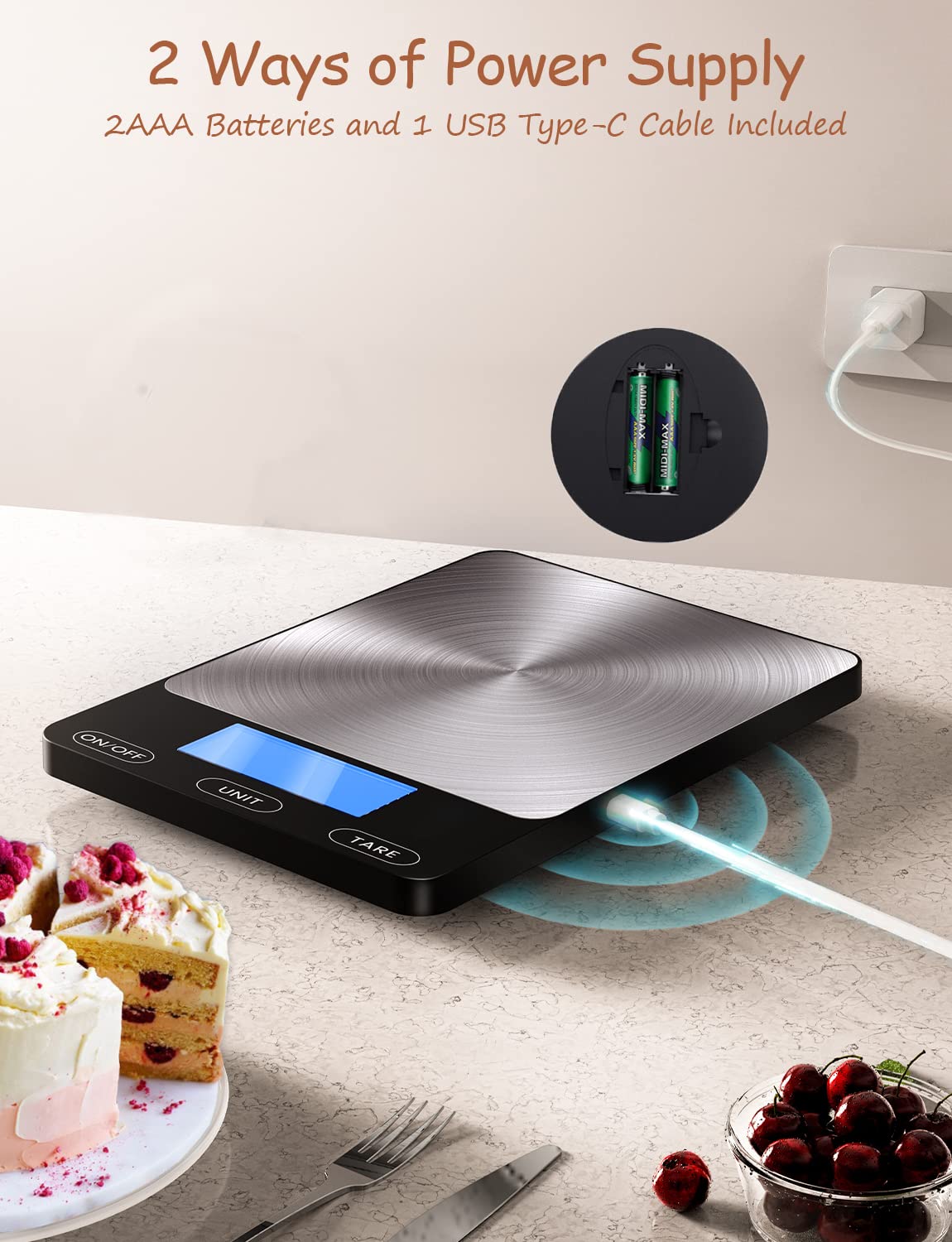 GGQ Food Scale tare function lets you subtract container weight for precise totals.