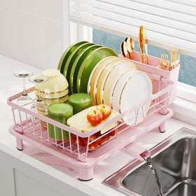 GHERISN pink dish drainer rack mounted near sink to keep counter dry
