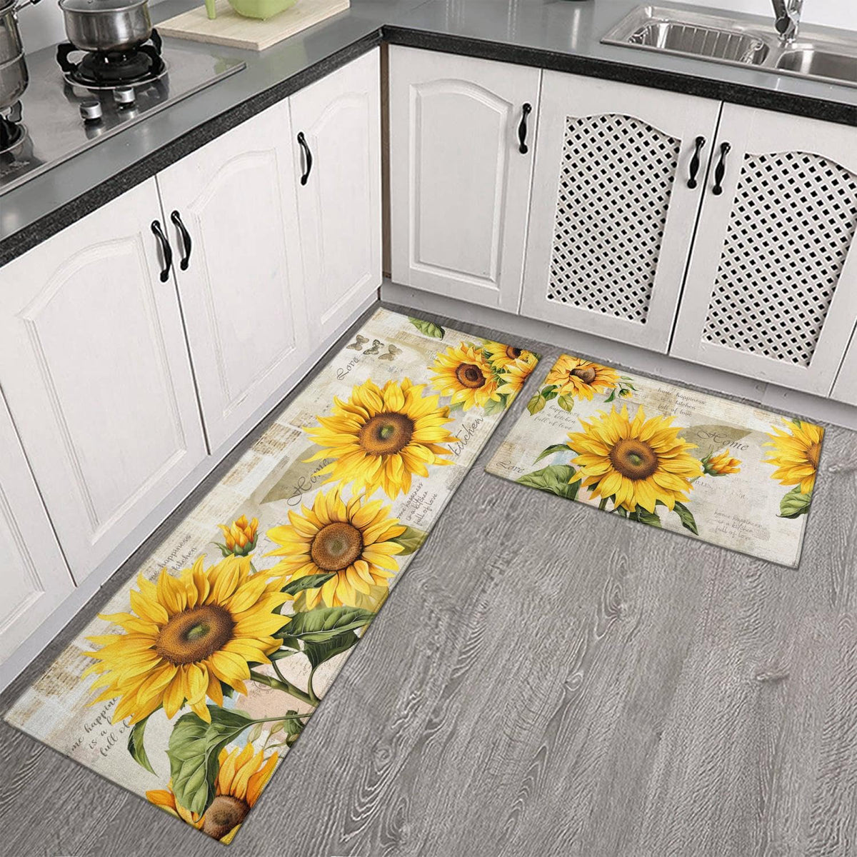 Ghroiep sunflower kitchen rug 17x30 adds comfort under feet and style by the sink.