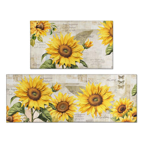 Ghroiep sunflower kitchen rug 17x47 adds bright decor and floor protection in a busy kitchen.