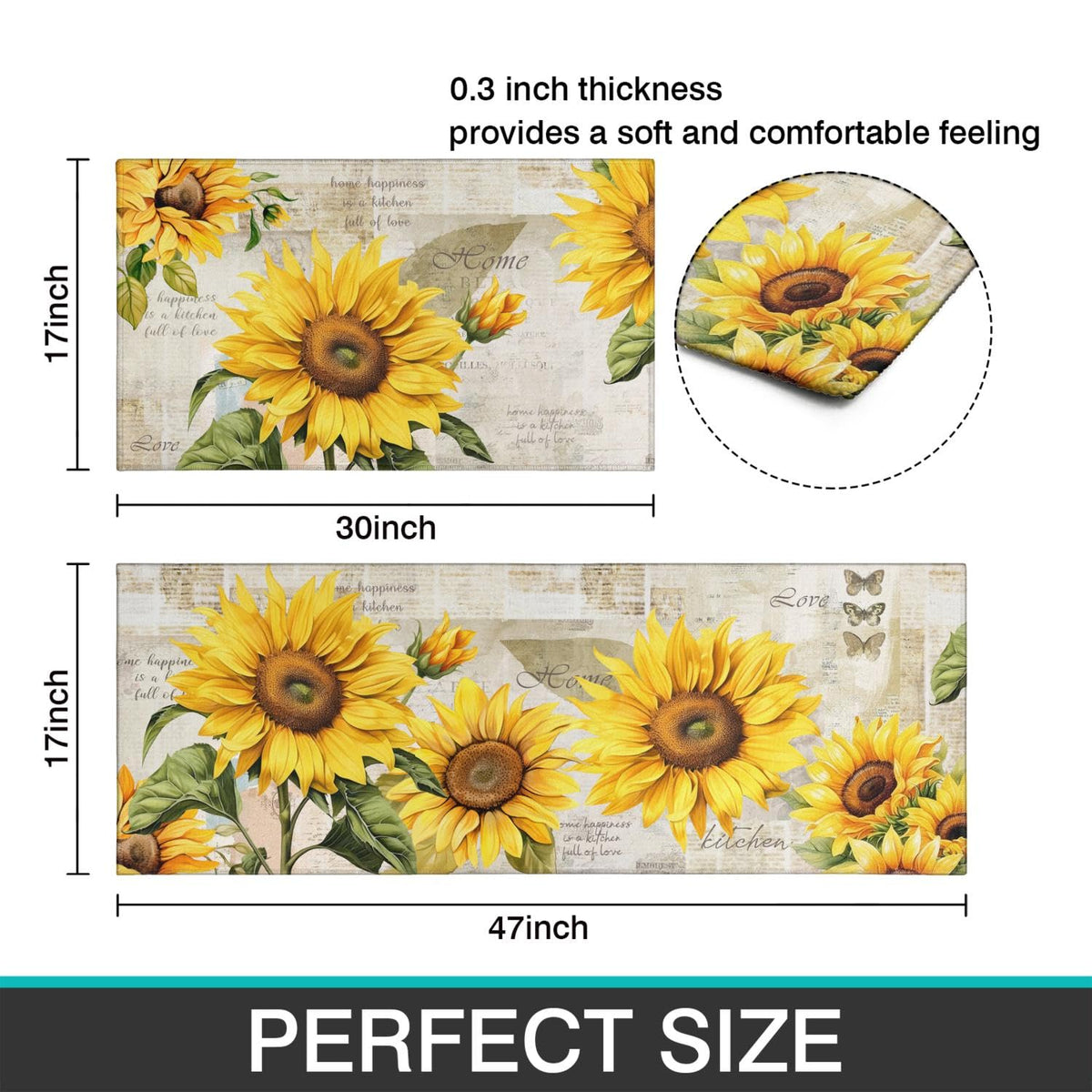 Ghroiep sunflower rug non-slip backing prevents slips on slick kitchen floors.