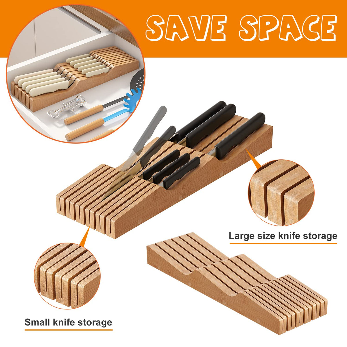 GHWIE 11-slot bamboo organizer boosts drawer capacity
