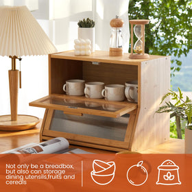 GHWIE bread box open with two loaves reveals large capacity