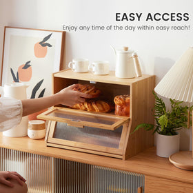 GHWIE bamboo bread box side profile blends with kitchen decor