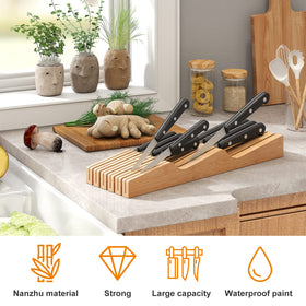 GHWIE bamboo knife block keeps utensils organized and accessible