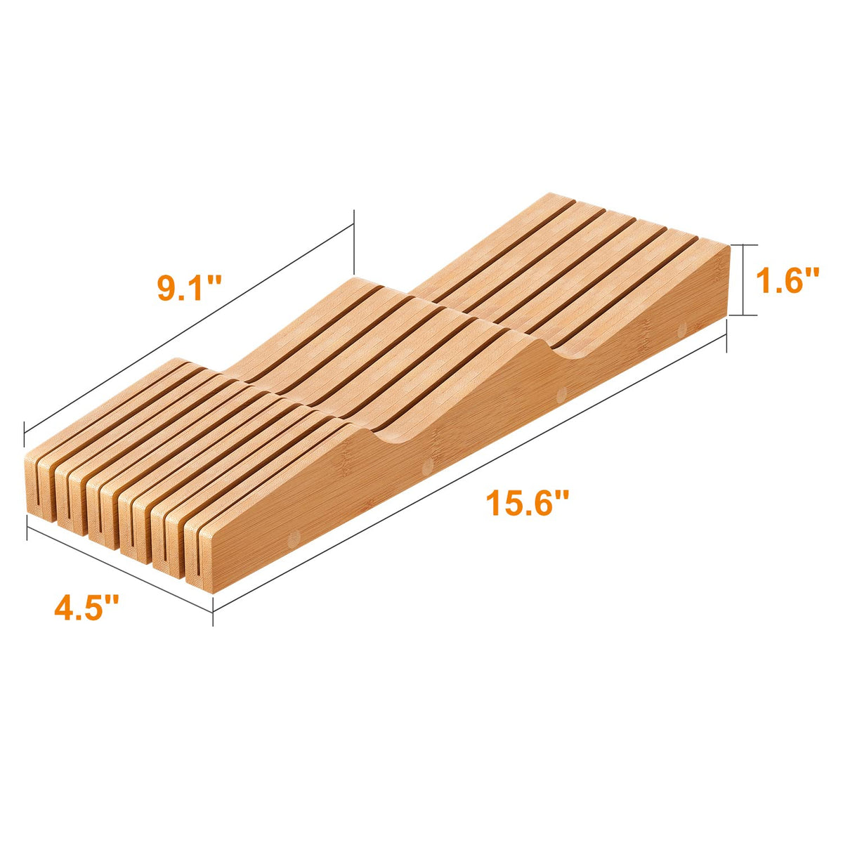 GHWIE knife drawer organizer showing protective slots for blades