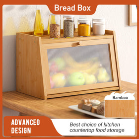 GHWIE bamboo bread box with natural finish keeps pastries visible while protecting freshness.
