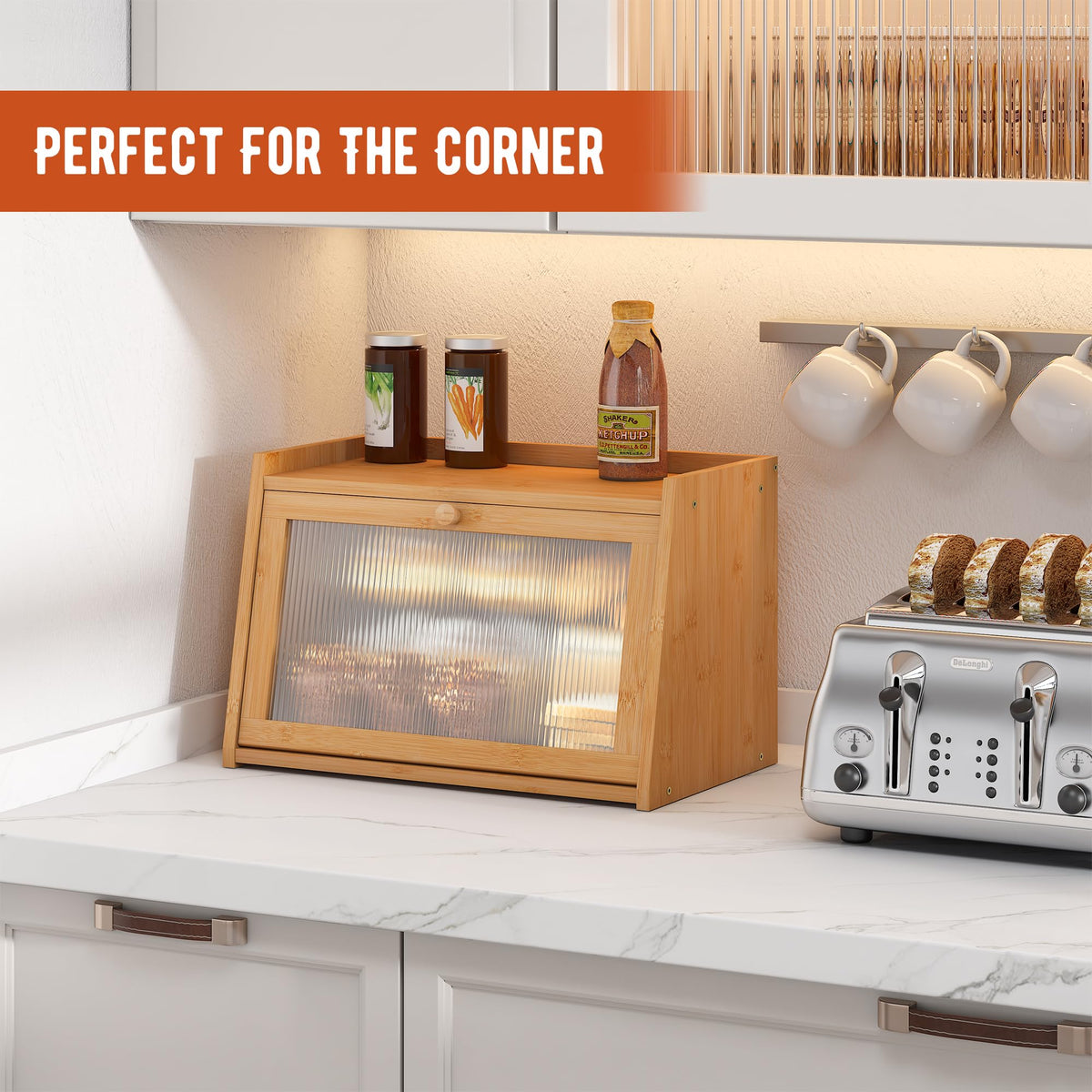 GHWIE large bread box on countertop supports organized kitchen storage and accessibility.