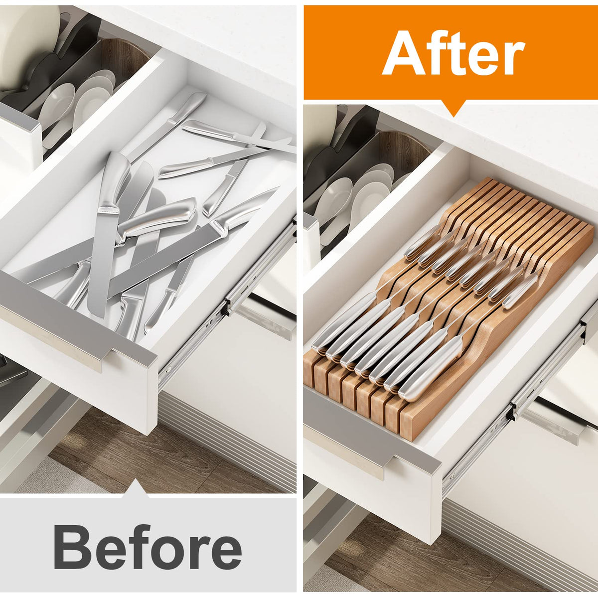 GHWIE protective slots keep blades safe and sharp in the drawer